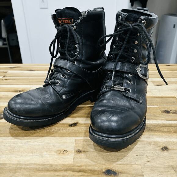 Harley-Davidson Men's Faded Glory Black Leather Motorcycle Riding Boots Size 10 - Picture 2 of 13